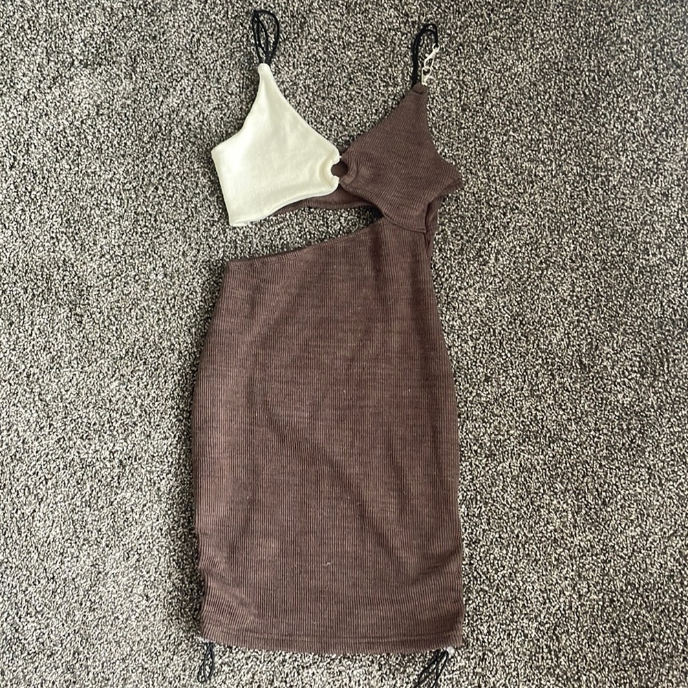 Womens Brown and White Dress Size S
